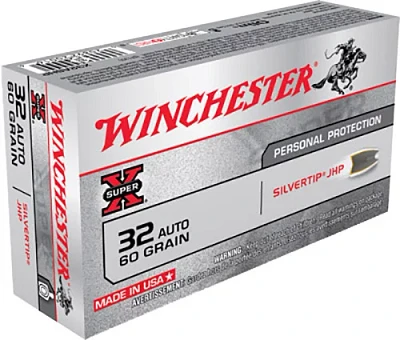 Winchester Super-X .32 ACP 60-Grain Silvertip HP Centerfire Handgun Ammunition                                                  