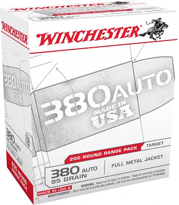 Winchester .380 Automatic 95-Grain FMJ Centerfire Pistol Ammunition - 200 Rounds                                                