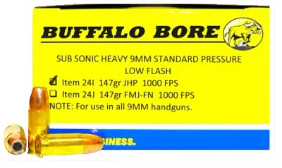 Buffalo Bore Subsonic Heavy Standard Pressure 9mm 147-Grain Centerfire Handgun Ammunition                                       