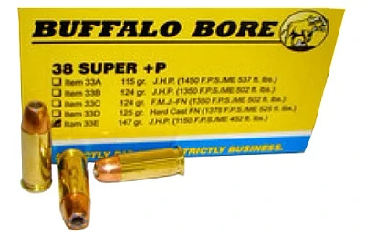 Buffalo Bore +P .38 Super 147-Grain Centerfire Handgun Ammunition                                                               