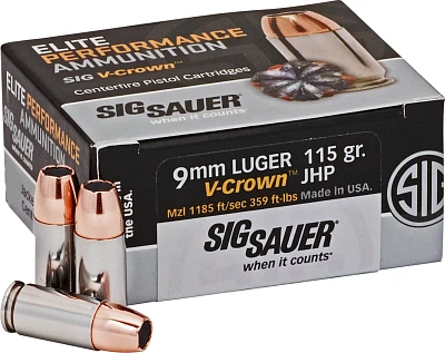 SIG SAUER 9mm Luger 115-Grain V-Crown JHP Handgun Ammunition                                                                    