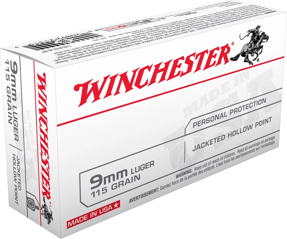 Winchester USA JHP 9mm Luger 115-Grain Handgun Ammunition - 50 Rounds                                                           