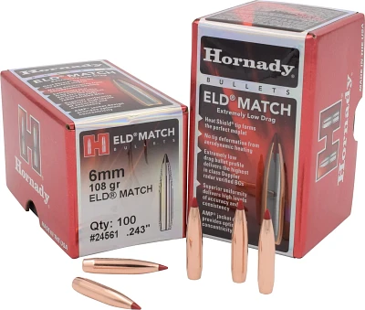 Hornady ELD Match 6mm .243 108-Grain Rifle Bullets                                                                              