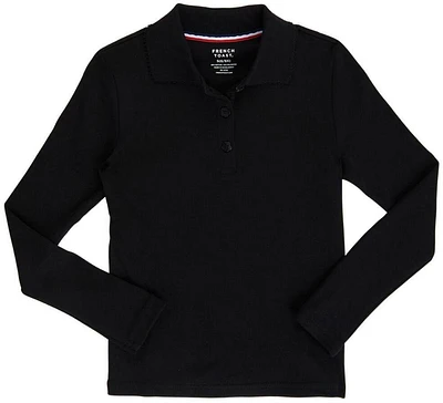 French Toast Girls' Long Sleeve Interlock Knit Polo with Picot Collar