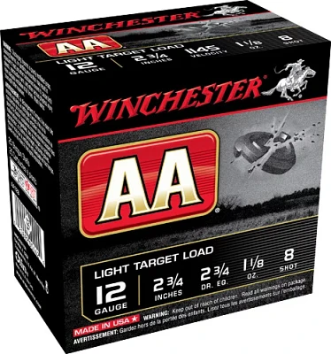 Winchester AA Light Target Load 12 Gauge 8 Shotshells - 25 Rounds                                                               