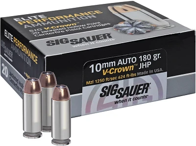 SIG SAUER V-Crown JHP 10mm Automatic 180-Grain Centerfire Handgun Ammunition - 20 Rounds                                        