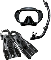 ReefTourer Adults' Single-Window Mask, Snorkel and Fin Traveling Set