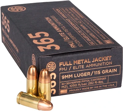 SIG SAUER 365 Elite Full Metal Jacket 9mm Luger 115-Grain Centerfire Pistol Ammunition                                          