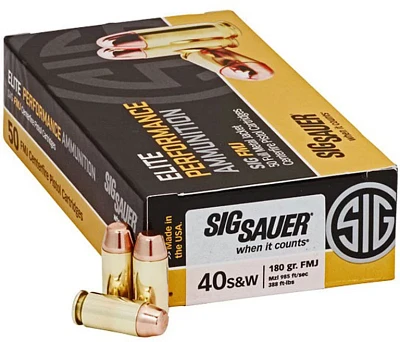 SIG SAUER Elite Performance Ball Full Metal Jacket .40 S&W 180-Grain Centerfire Handgun Ammunition                              