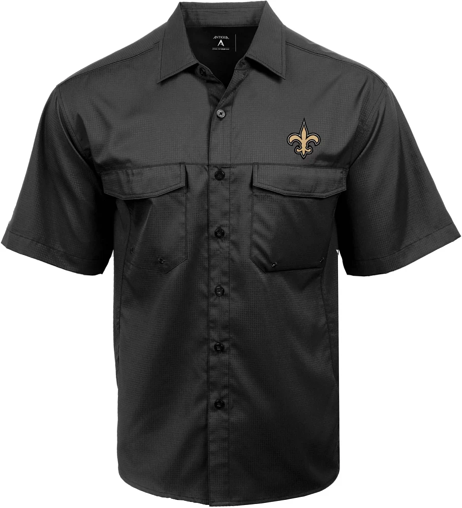 Antigua Men's New Orleans Saints Game Day Woven Fishing Shirt