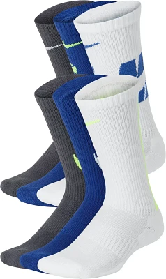 Nike Youth Everyday Dri-FIT Cushioned Crew Socks 6 Pack                                                                         