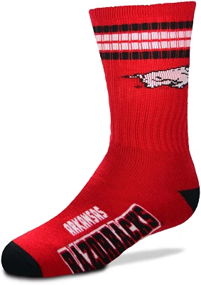 For Bare Feet Youth University of Arkansas 4-Stripe Deuce Crew Socks                                                            
