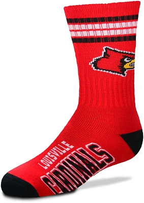 For Bare Feet Boys' University of Louisville 4-Stripe Deuce Crew Socks                                                          