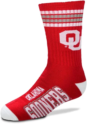 For Bare Feet Youth University of Oklahoma 4-Stripe Deuce Crew Socks                                                            