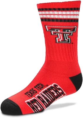 For Bare Feet Youth Texas Tech University 4-Stripe Deuce Crew Socks                                                             