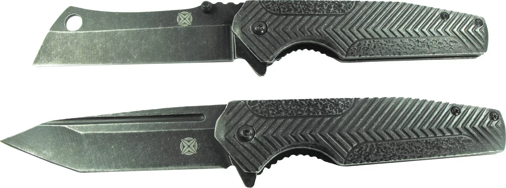 Tactical Performance 3.75 in Stonewash Folding Tanto and Cleaver Knives Pack                                                    