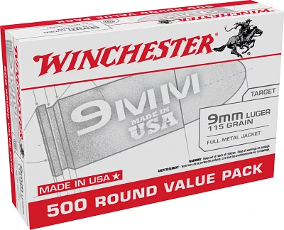 Winchester USA 9mm Luger 115-Grain Handgun Ammunition                                                                           