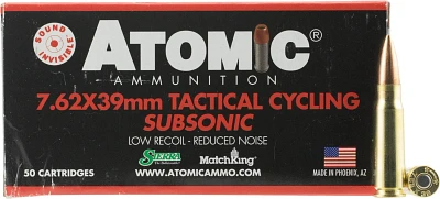 Atomic Tactical Cycling Subsonic 7.62 x 39mm Soviet 220-Grain Centerfire Rifle Ammunition                                       