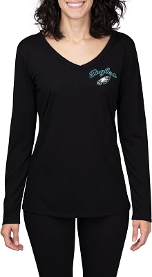 College Concept Women’s Philadelphia Eagles Side Marathon V-neck Long Sleeve T-shirt