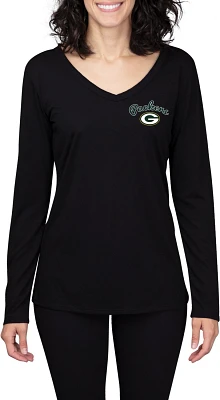College Concept Women’s Green Bay Packers Side Marathon V-neck Long Sleeve T-shirt