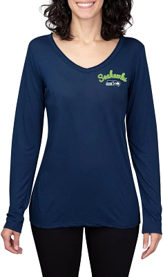 College Concept Women’s Seattle Seahawks Side Marathon V-neck Long Sleeve T-shirt