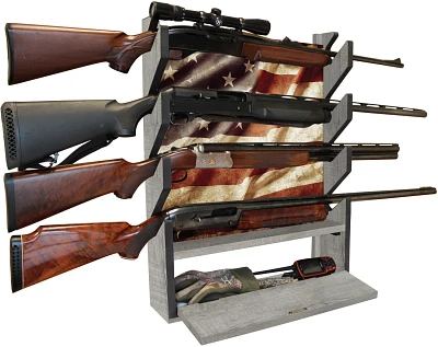 Rush Creek Americana 4-Gun Wall Rack with Storage                                                                               