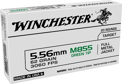 Winchester USA 5.56x45mm NATO 62-Grain Full Metal Jacket Steel Core Ammunition                                                  