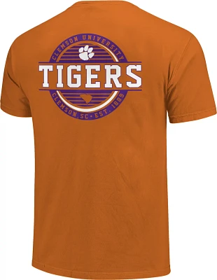 Image One Men's Clemson University Comfort Color Striped Stamp Short Sleeve T-shirt