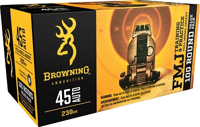 Browning Full Metal Jacket Brass Cased.45 ACP 230-Grain Pistol Ammunition - 100 Rounds                                          
