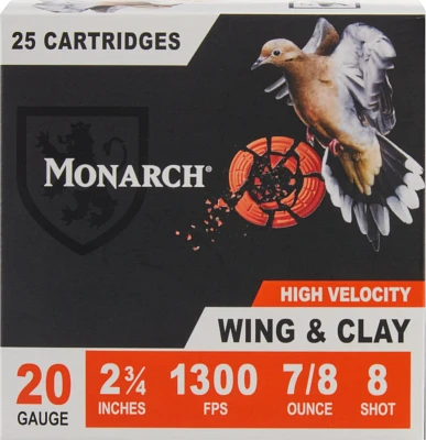 Monarch Wing & Clay 20 Gauge 7/8 oz Shotshells - 25 Rounds                                                                      