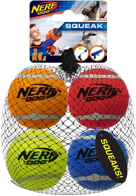 NERF Dog 2.5 in Squeak Tennis Ball 4 Pack                                                                                       