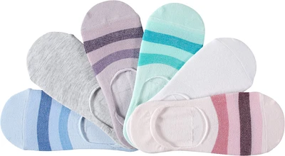 BCG Women's Mesh Assorted Pastel Stripes Footie Socks 6 Pack                                                                    