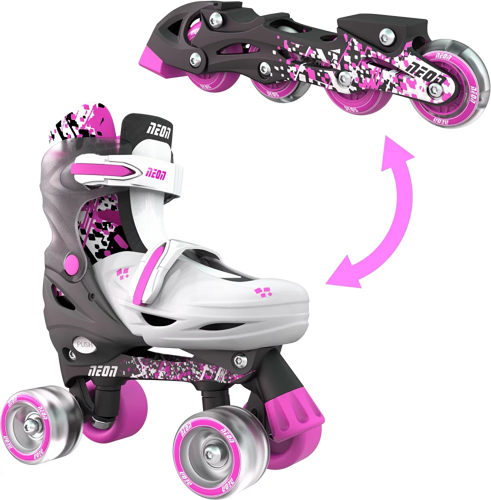 NEON Girls' Combo Inline and Quad Adjustable Light-Up Skates