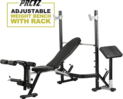PRCTZ Adjustable Weight Bench with Olympic Squat Rack, Arm and Leg Developer, and Preacher Pad                                  