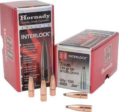 Hornady InterLock 7mm .284 139-Grain Reloading Bullets - 100 Rounds                                                             