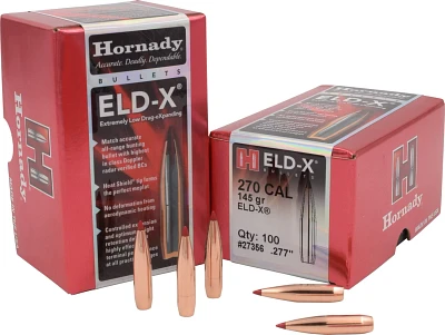 Hornady ELD-X 270 Winchester .277 145-Grain Reloading Bullets - 100 Rounds                                                      