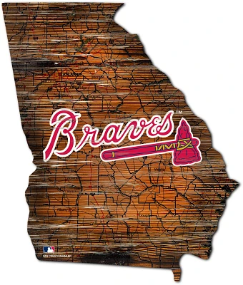 Fan Creations Atlanta Braves Logo Distressed State Sign                                                                         