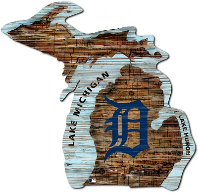 Fan Creations Detroit Tigers Logo Distressed State Sign                                                                         