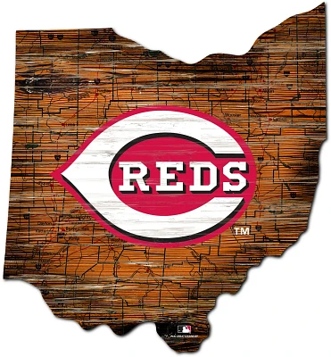 Fan Creations Cincinnati Reds Logo Distressed State Sign                                                                        