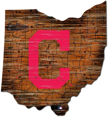 Fan Creations Cleveland Indians Logo Distressed State Sign                                                                      