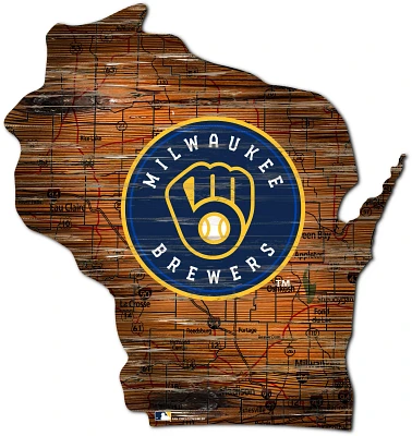 Fan Creations Milwaukee Brewers Logo Distressed State Sign                                                                      