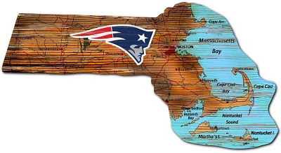 Fan Creations New England Patriots Logo Distressed State Sign                                                                   