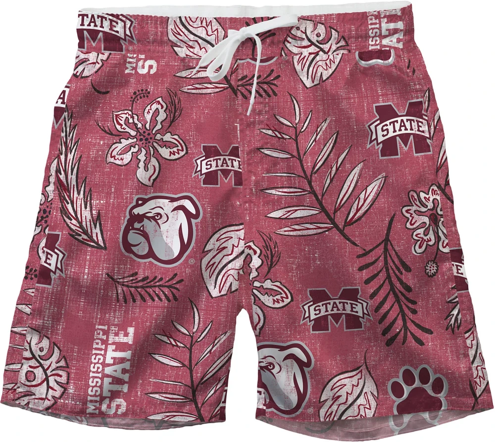 Wes and Willy Men’s Mississippi State University Vintage Floral Swim Trunks                                                   