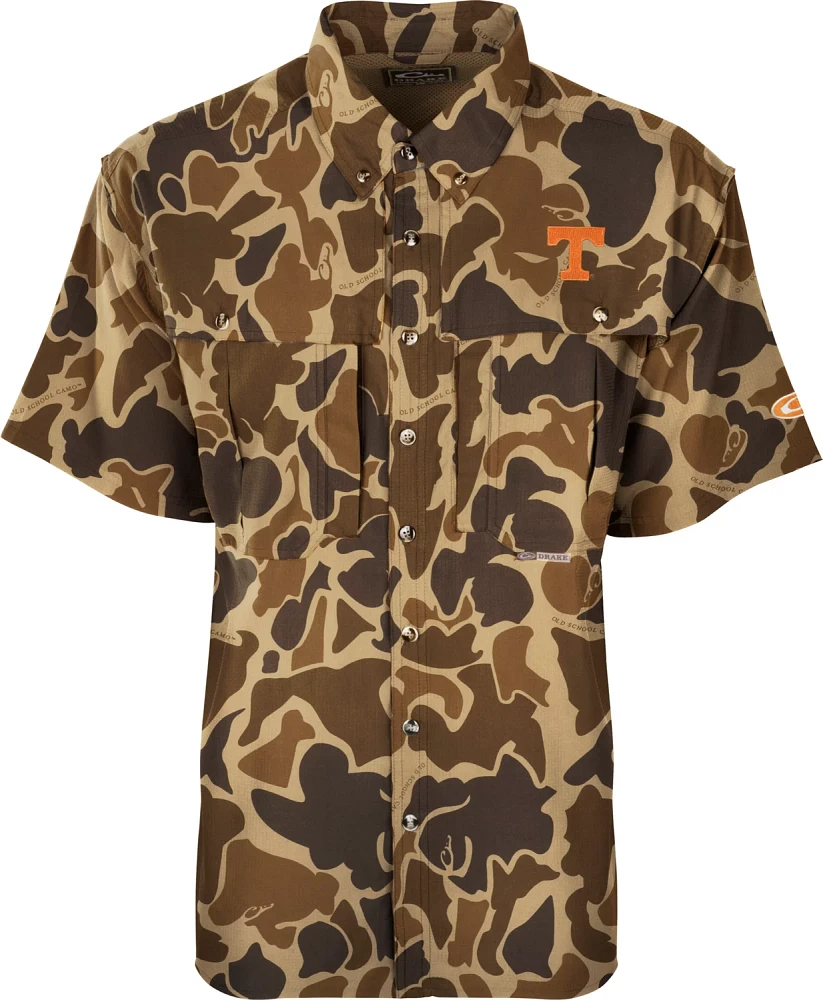 Drake Men's University Of Tennessee Old School Camo Flyweight Wingshooter Button Down Shirt