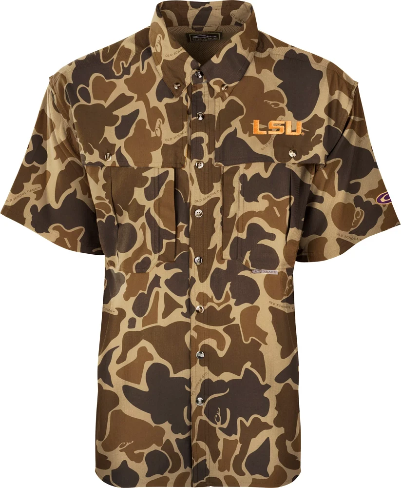 Drake Men's Louisiana State University Old School Camo Flyweight Wingshooter Button Down Shirt