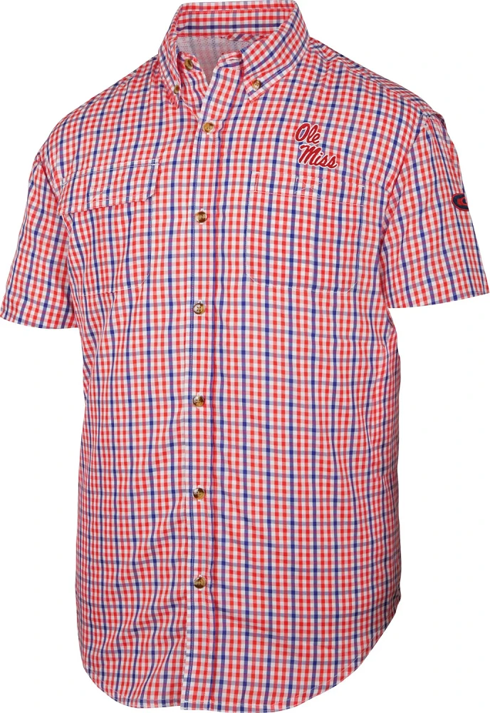 Drake Men's University Of Mississippi Gingham Wingshooter Short Sleeve Button Down Shirt                                        