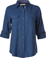 Magellan Outdoors Women's Campfire Crinkle Herringbone Button Down Shirt                                                        