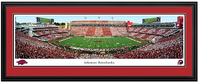 Blakeway Worldwide Panoramas University of Arkansas Football Double Mat Deluxe Framed Panoramic Print                           