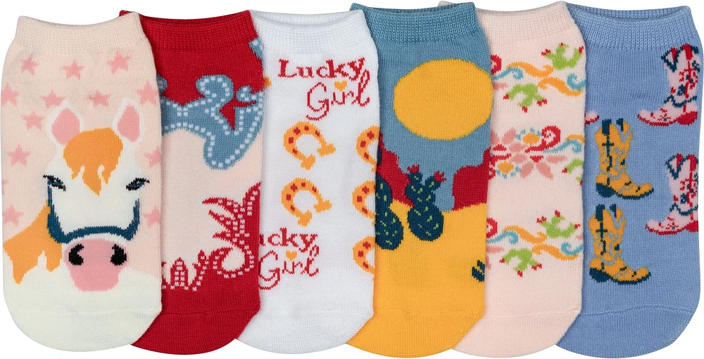 BCG Girls’ Lucky Horse Cowgirl No Show Socks 6 Pack                                                                           