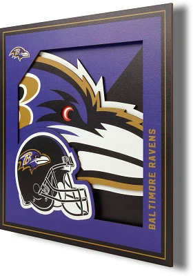 YouTheFan Baltimore Ravens 3-D Logo Series 12 in x 12 in Wall Art                                                               